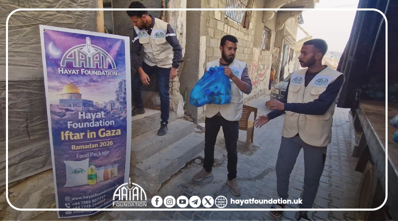 Iftar package distribution in Gaza Ramadan 2026.
